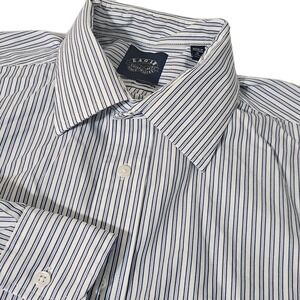 EAGLE SHIRTMAKER Blue Striped DRESS BUTTON L SHIRT-16 32/33 NON IRON Stretch EUC